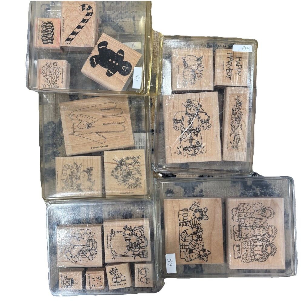 Lot Of 5 Sets Of Stampin Up Mounted Rubber Wood Stamps, Vintage 1994-97 EUC “19”